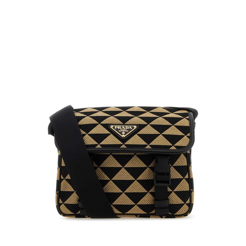 普拉达(PRADA)精品刺绣面料男士女士斜挎包时尚百搭配饰小额托特
