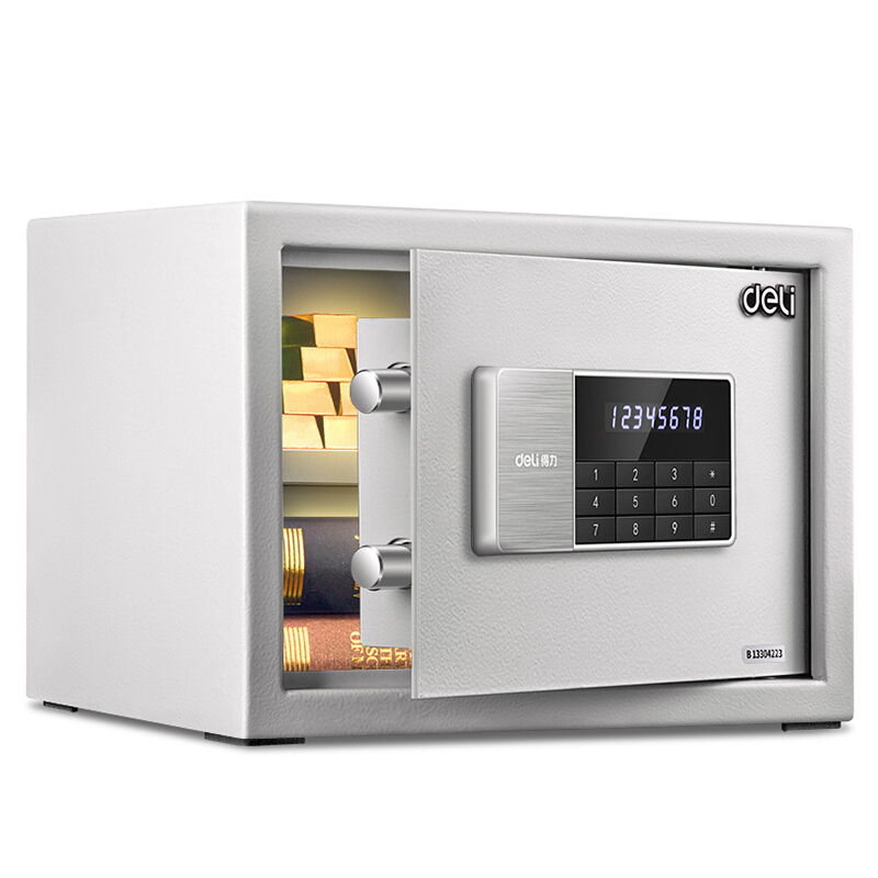 得力(deli)92619电子保管箱(白色) 高25cm办公家用防盗小型隐形保管柜 入墙床头柜保险及保管箱柜