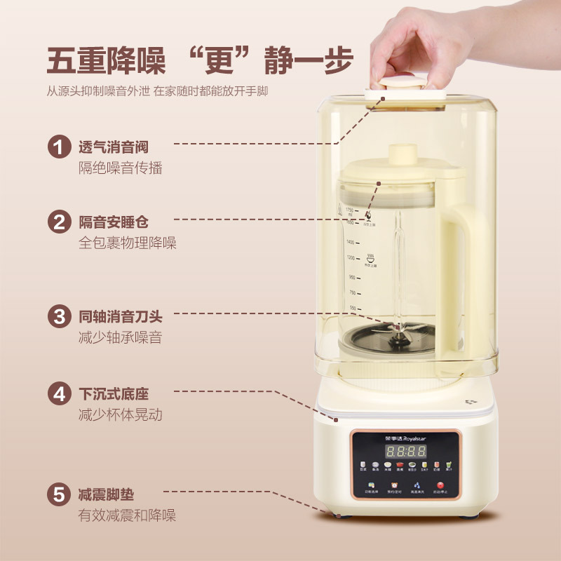 荣事达(Royalstar)破壁机家用柔音降噪豆浆机安睡隔音罩多功能榨汁机加热免滤料理机辅食机早餐机RZ-803A