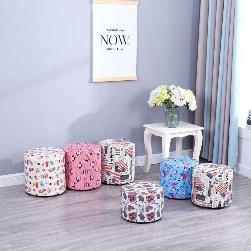 实木换鞋凳时尚穿鞋凳创意圆皮艺小凳子沙发凳茶几板凳家用矮凳 高度30cm 直径28cm 粉色大嘴猴款图片