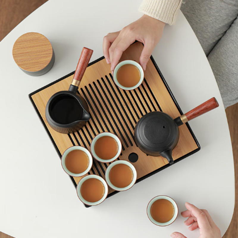 苏氏陶瓷 粗陶双侧把茶具套装高清大图