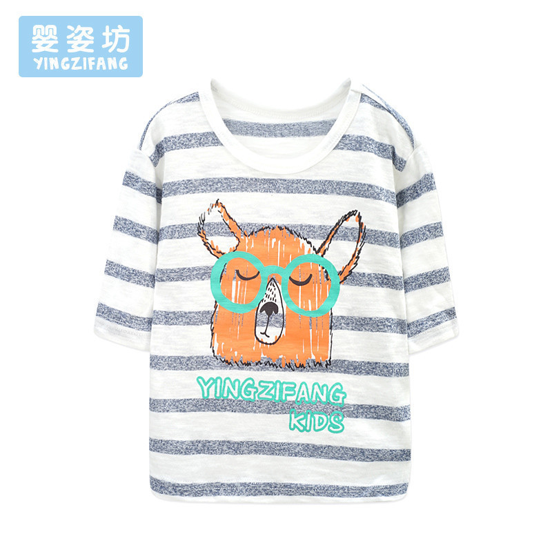 男女童春季新品T恤五分袖圆领居家图案外出服1-5岁80-120cm
