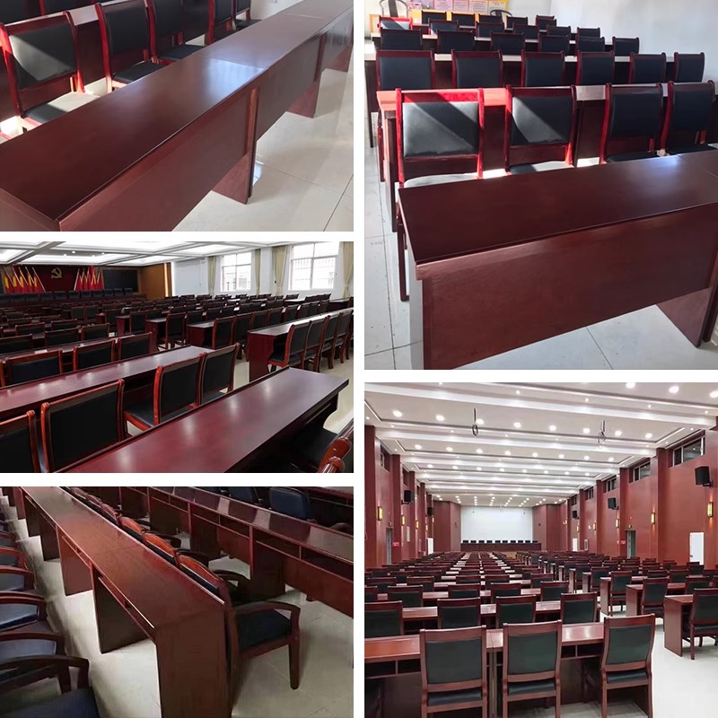 山威会议条桌油漆贴木皮礼堂长桌报告厅组合桌培训桌课桌1.6米常规高清大图