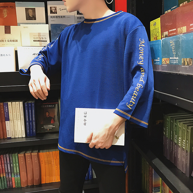 青少年春夏款宽松短袖T恤男孩七分袖打底衫初中学生半袖上衣服7分
