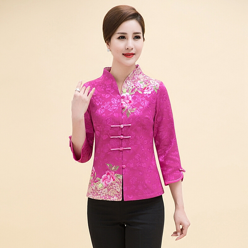 春夏汉服中式改良复古盘扣唐装女装七分袖茶人服中袖旗袍上衣