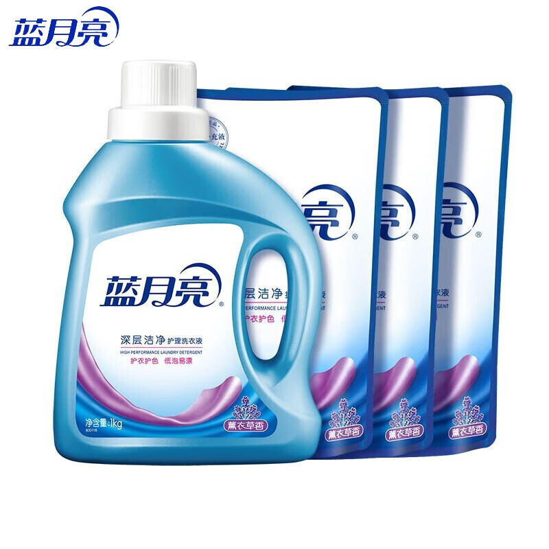 蓝月亮深层护理 洁净薰衣草洗衣液1kg*1 +洁净薰衣草洗衣液袋1kg*3 81000501