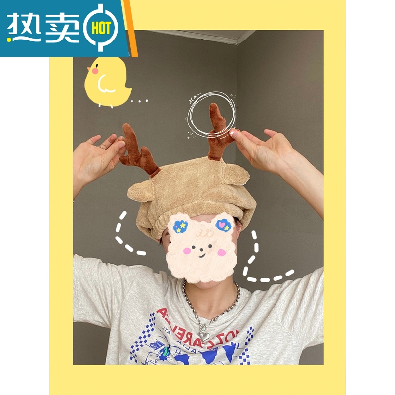 敬平干发帽吸水速干女2022新款加厚大号浴帽儿童可爱包头巾ins 蓝色怪兽干发帽高清大图