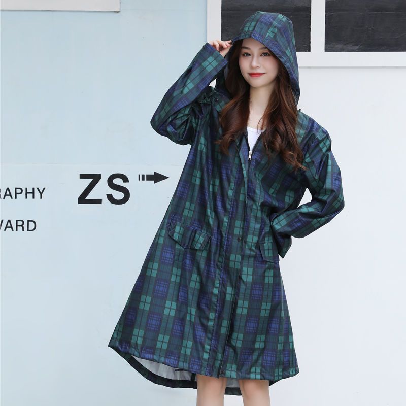 防暴雨雨衣女全身长款徒步时尚防水外套可爱轻薄成人雨披衣服式潮 绿格 XL