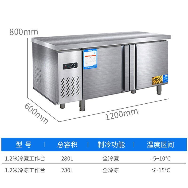 荣事达(Royalstar)PLD-12N2 1.2米全冷冻工作台 卧式冷柜 商用厨房保鲜柜 不锈钢 商用冷柜 冰柜