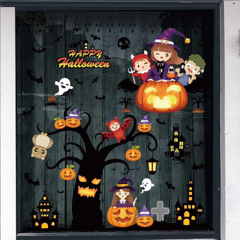 米魁万圣节装饰品玻璃门贴静电贴纸窗贴儿童幼儿园布置道具糖果南瓜灯