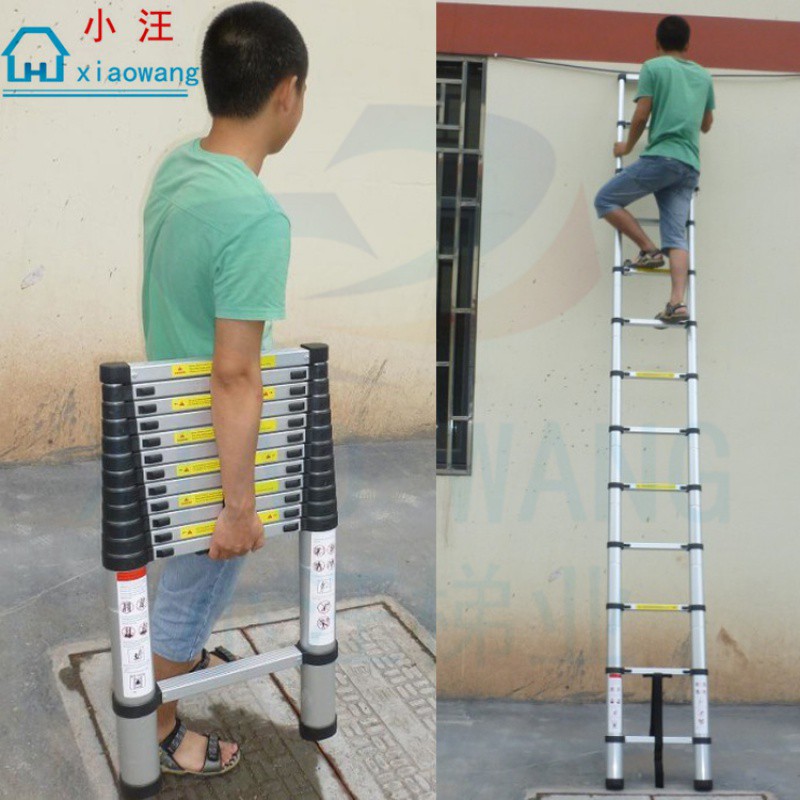 加厚铝合金多功能阁楼伸缩梯子便携竹节家用折叠升降梯工程梯一字 三维工匠 2米单面伸缩梯家用梯高清大图