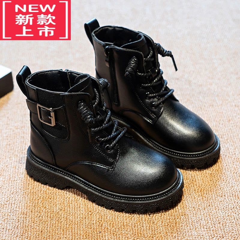 可莉允女童马丁靴2022冬季新款二棉鞋女孩皮面儿童靴子网红男童加绒短靴图片