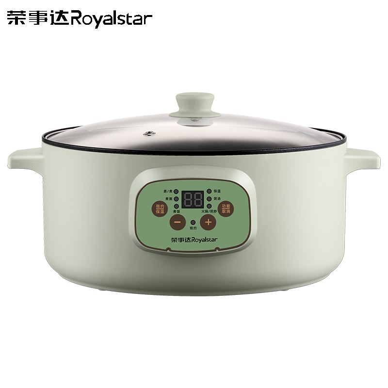 荣事达多用途锅电火锅家用 多功能电炒锅电煮锅不粘电饼铛煎烤机6L大容量电热锅 加深盘RHG618