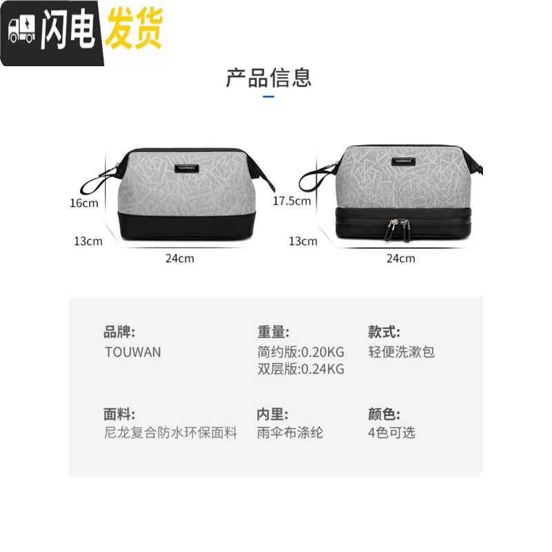 三维工匠男士洗漱包商务出差便携尼龙防水洗簌收纳包干湿分离化妆包高清大图