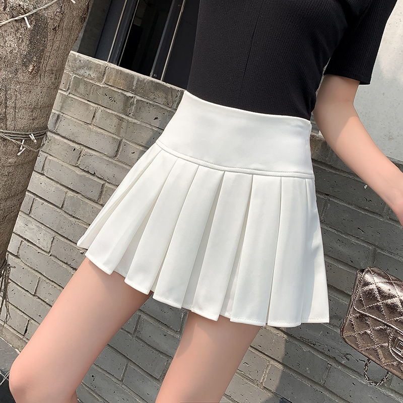 百褶裙女高腰显瘦半身裙百搭a字学院清新修身超短裙夏防走光裙子 白色