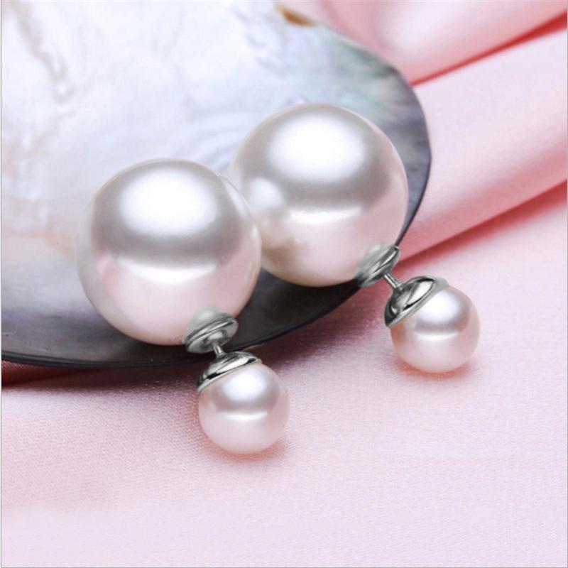 925银珍珠耳钉耳饰 时尚韩版双面两用珍珠女气质大小珍珠送女朋友七夕情人节礼物