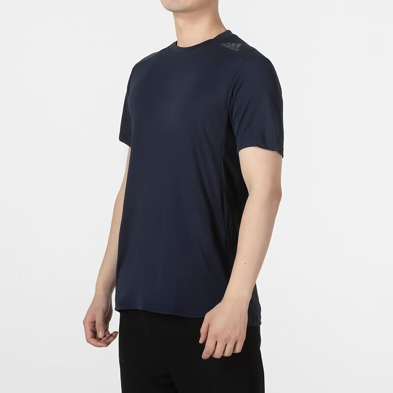 阿迪达斯(adidas)新款跑步训练健身运动服圆领休闲宽松上衣透气速干T恤 HC4228-传奇墨水蓝
