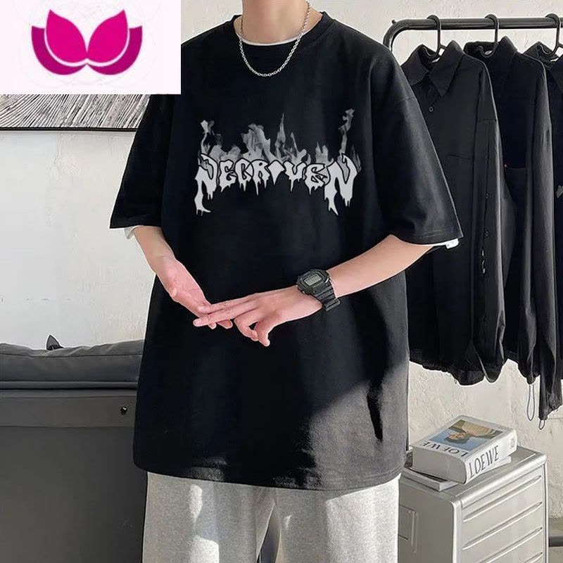 七斓ins短袖t恤男潮牌宽松学生原宿风半袖上衣服男士潮流百搭体恤图片