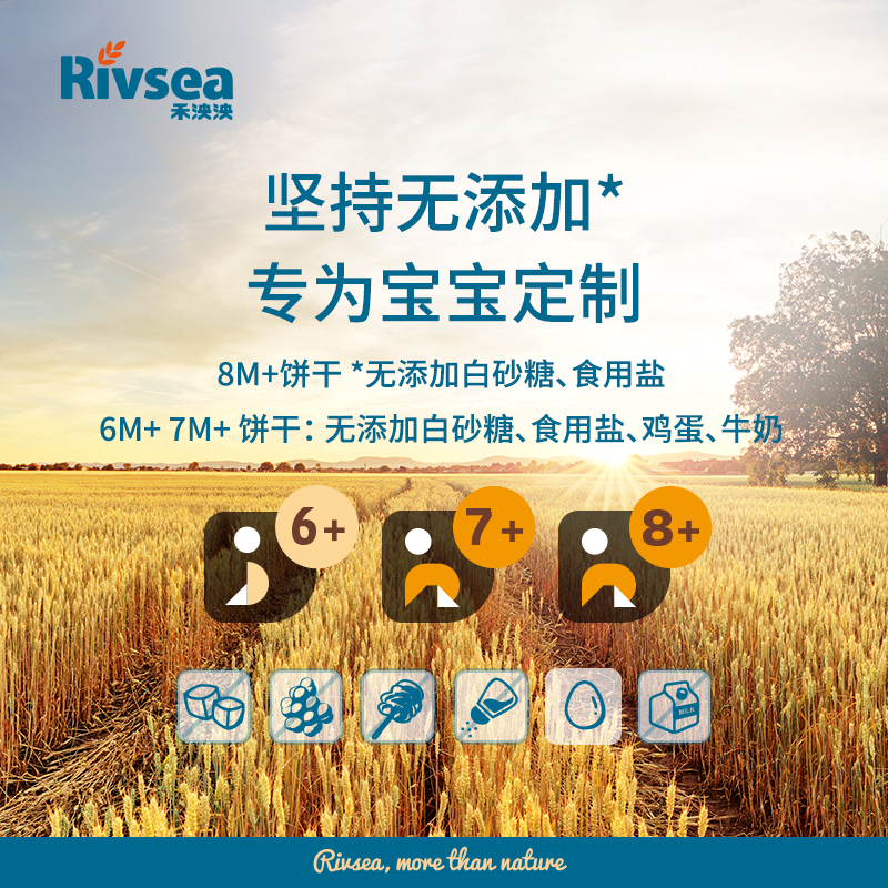 禾泱泱(Rivsea)婴幼儿分龄饼干组合5盒装(原味+蔬菜+香蕉+芝士+牛奶芝士)无添加食用盐与白砂糖 410克