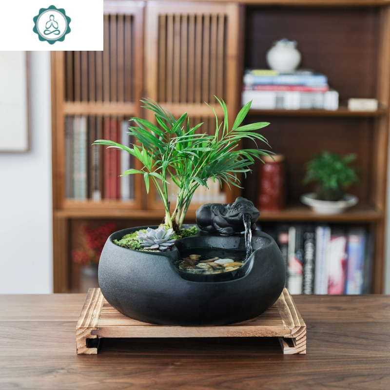 创意流水盆栽家居室内玄关小摆件办公桌面微景观开业乔迁礼品封后竹子