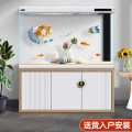 鱼缸水族箱客厅大型隔断轻奢家用智能玻璃底滤超白生态落地_933 屏风款长80*宽36*缸高75/柜高71cm 优雅白
