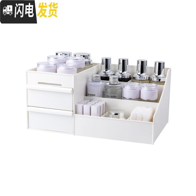 三维工匠化妆品收纳盒桌面收纳口红护肤品置物架宿舍塑料梳妆台化妆盒高清大图