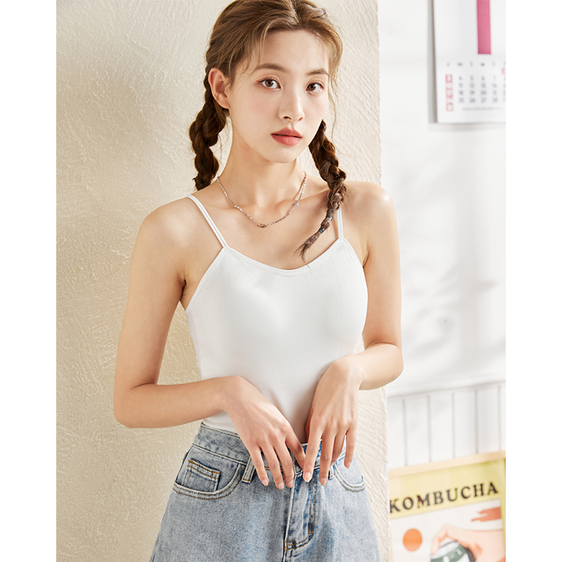 唐狮夏季新款吊带背心女内搭美背外穿打底带胸垫设计感上衣