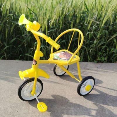 柠檬黄橡胶轮黑色 80后经典怀旧儿童三轮车复古脚踏车铁质简易童车脚踏车老式自行车