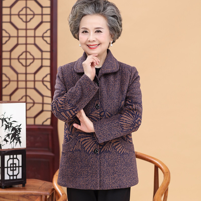迪鲁奥（DILUAO)中老年人女装秋装外套老人妈妈60-70岁80奶奶上衣服加厚太太秋冬_200 驼色 4XL130-145斤