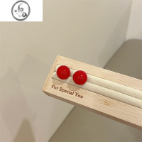 JiMi珍珠耳钉女2022年新款潮小巧精致网红高级感气质耳环耳饰银针 522红色14mm一对