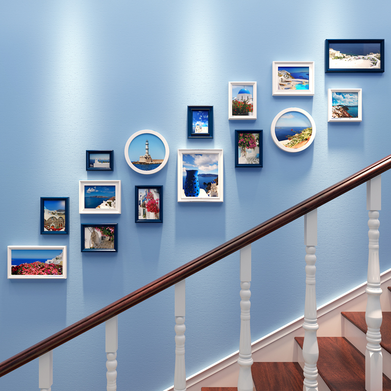 复古楼梯照片墙欧式地中海ins装饰品客厅相片墙壁饰