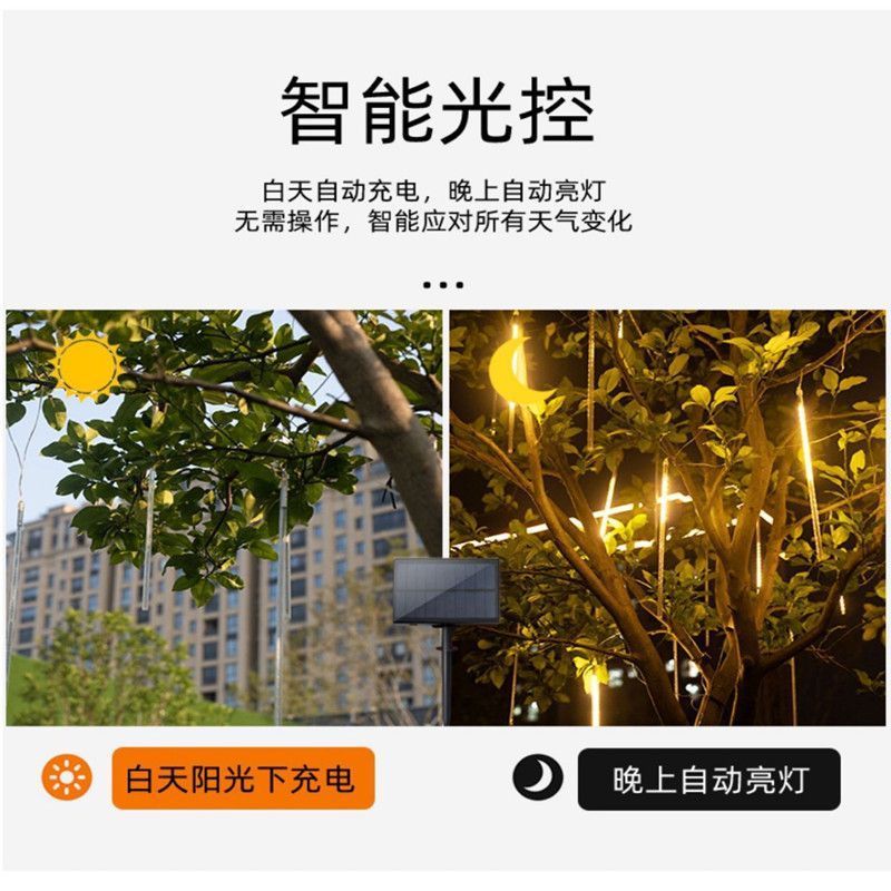 led太阳能流星雨彩灯景观灯彩灯树灯串灯 -蓝色【高亮】防水款 太阳能流星雨 -50CM8支一套遥控款