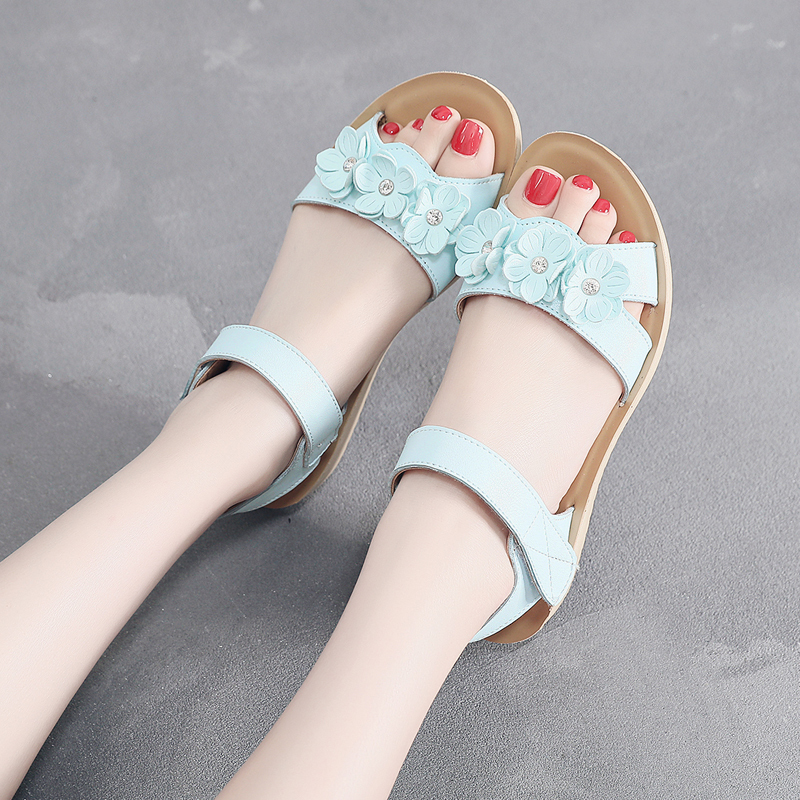 枫述夏中大童简约百搭凉鞋平跟女鞋防滑中学生粉色女童平底女孩凉鞋女