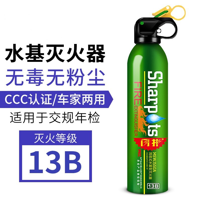 闪扑 水基灭火器 车载铝罐灭火器 便携消防器材灭火器家庭办公室用汽车年检 13B新国标绿色550ML