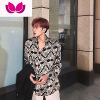 七斓法式蕾丝印花衬衫男免烫韩系个性绸缎长袖小众设计感衬衣网红 L 法式花衬衫图色
