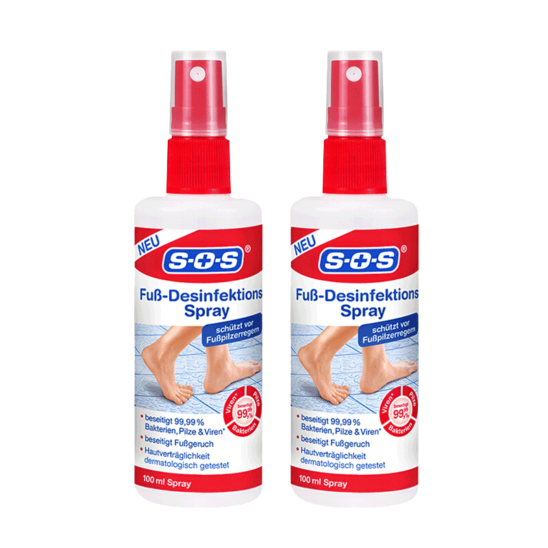 德国SOS原装进口(脚气水100ml*2瓶)脚部除味喷雾 护理除脚气除异味 足部杀菌抑菌消毒喷雾 足部护理用品