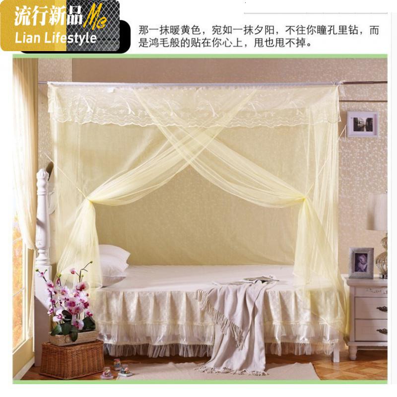 蚊帐可穿杆老式家用方顶单绑带纱布寝室挂式蚊帐开上下铺蚊帐新 三维工匠高清大图