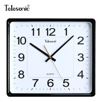 天王星(Telesonic)客厅现代简约创意挂钟家用静音钟表时尚大气方形卧室石英钟会议室时钟 14英寸黑色（长36厘米、高32厘米）