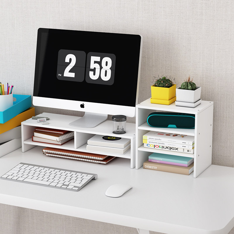 电脑显示器屏增高架底座桌面键盘整理收纳置物架托盘支架子抬加高 双层隔断+三层-白色