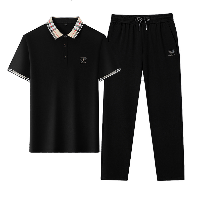 恒源祥高端桑蚕丝男士休闲运动套装男款短袖冰丝翻领搭配气质夏装高清大图