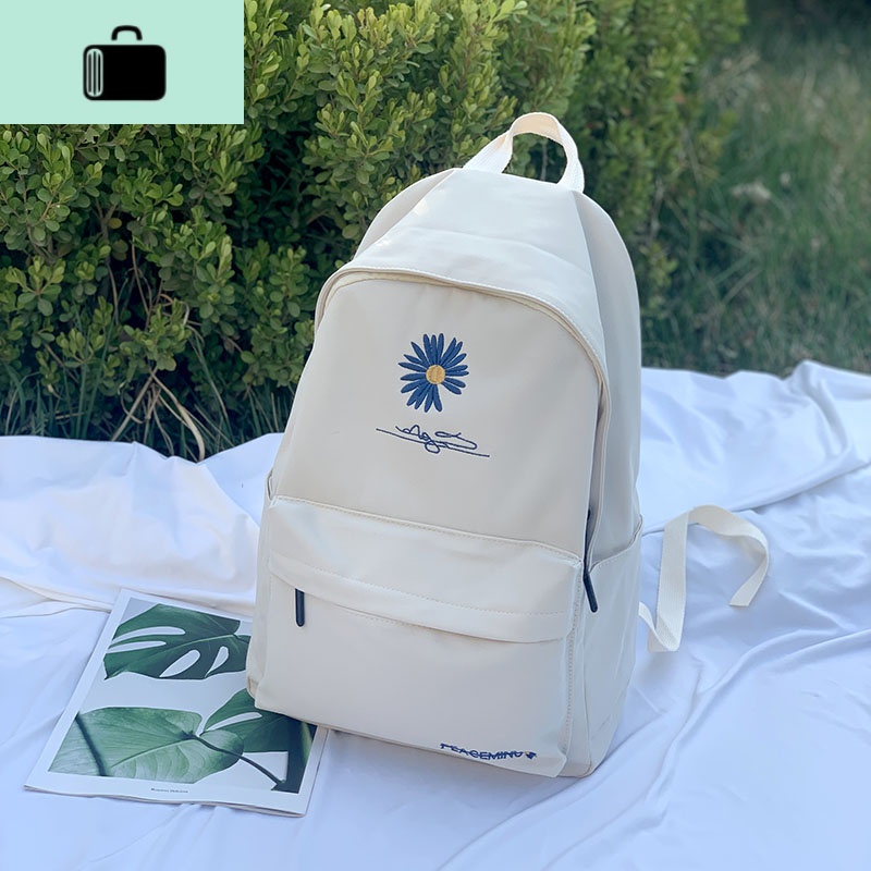 简约大书包中学生初中生百搭潮ins大容量双肩包女背包2020新款潮NEWLAKE 米白