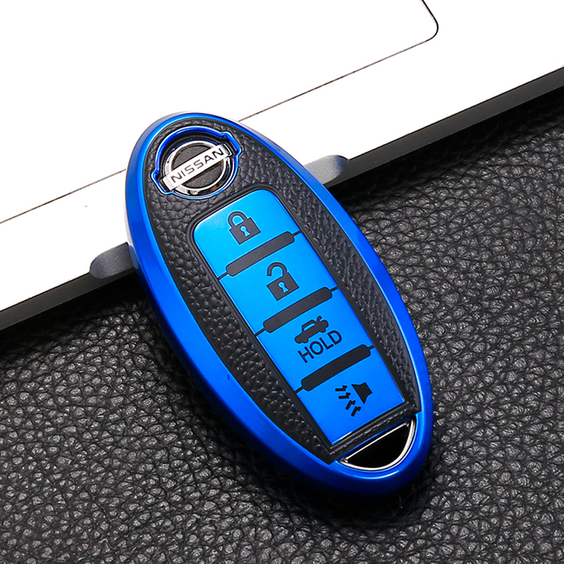 【补贴10%】东风日产汽车钥匙套14代经典轩逸蓝鸟尼桑包扣壳天籁奇骏逍客劲客 日产D款/升级皮纹【魅力蓝】单壳