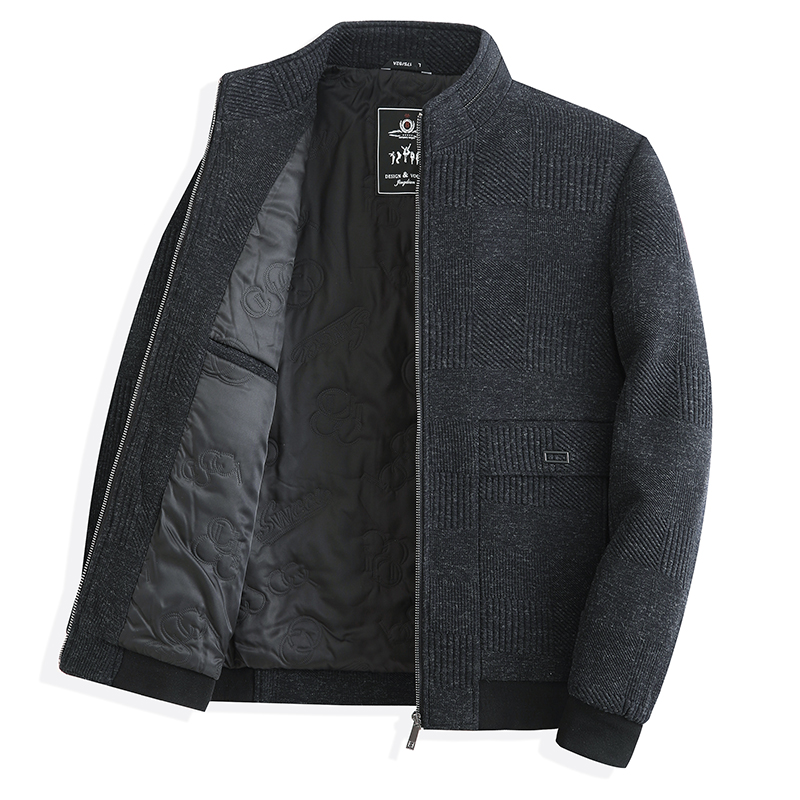 啄木鸟毛呢子夹克男士棒球领春秋季新款中老年人加厚爸爸冬装士毛 175/L建议体重100-120斤 立领灰色春秋款