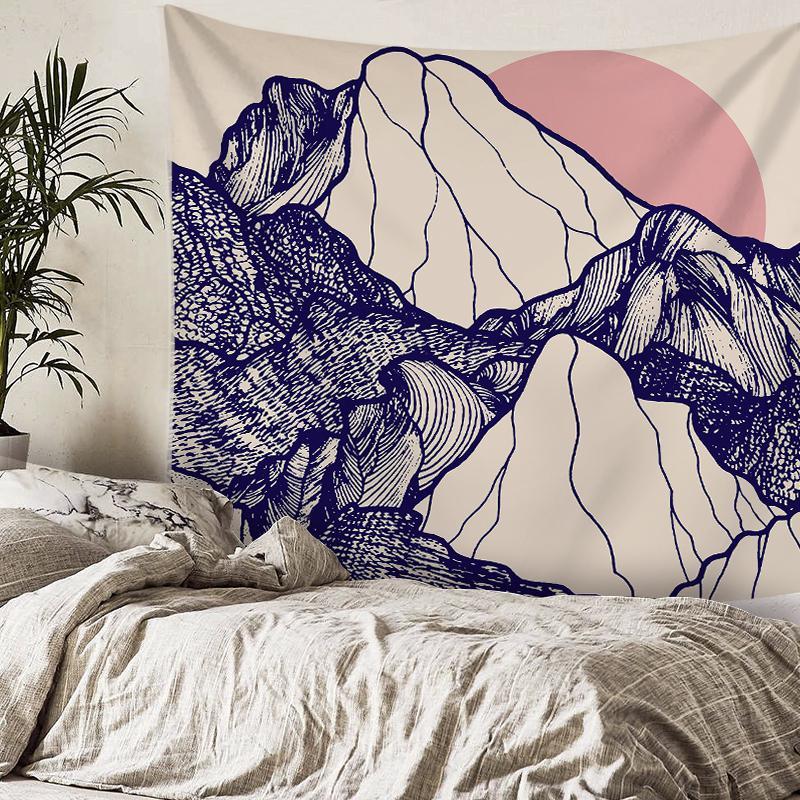 BONJEAN复古山形线条床头卧室背景布墙装饰挂毯波西米亚北欧挂布图片