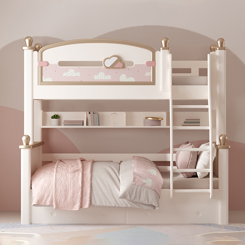 兰秀家居 儿童床双人床樱桃木上下床男女孩储物高低子母床实木两层上