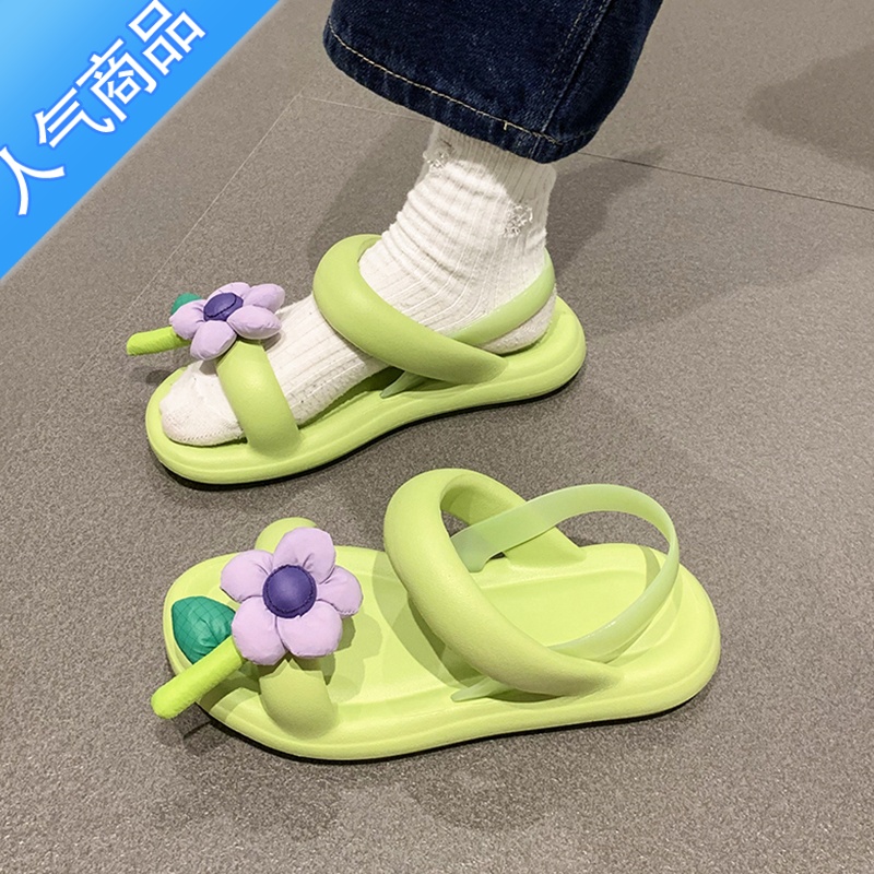 SUNTEK百搭不累脚厚底凉鞋女2023夏季新款沙滩防滑软底踩屎感罗马洞洞鞋高清大图