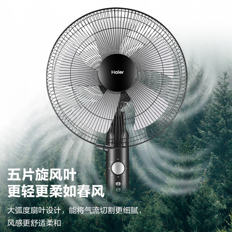 海尔(Haier)电风扇 三档调节 60分钟定时 俯仰调节 高度调节 高效电机 电风扇落地扇电扇风扇FSJ3510B