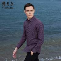 Youngor/雅戈尔衬衫男 2019秋季 格子长袖衬衫男修身 休闲衬衫 商务休闲 红色格纹