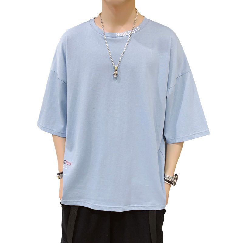 流休闲宽松纯色男衣服棉打底衫牌时尚嘻哈简约半袖体恤青年男装汗衫