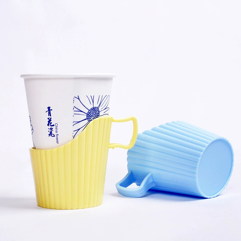 宜洁 杯托一次性纸杯杯架杯拖塑料杯套办公室家用 6只 1包高清大图